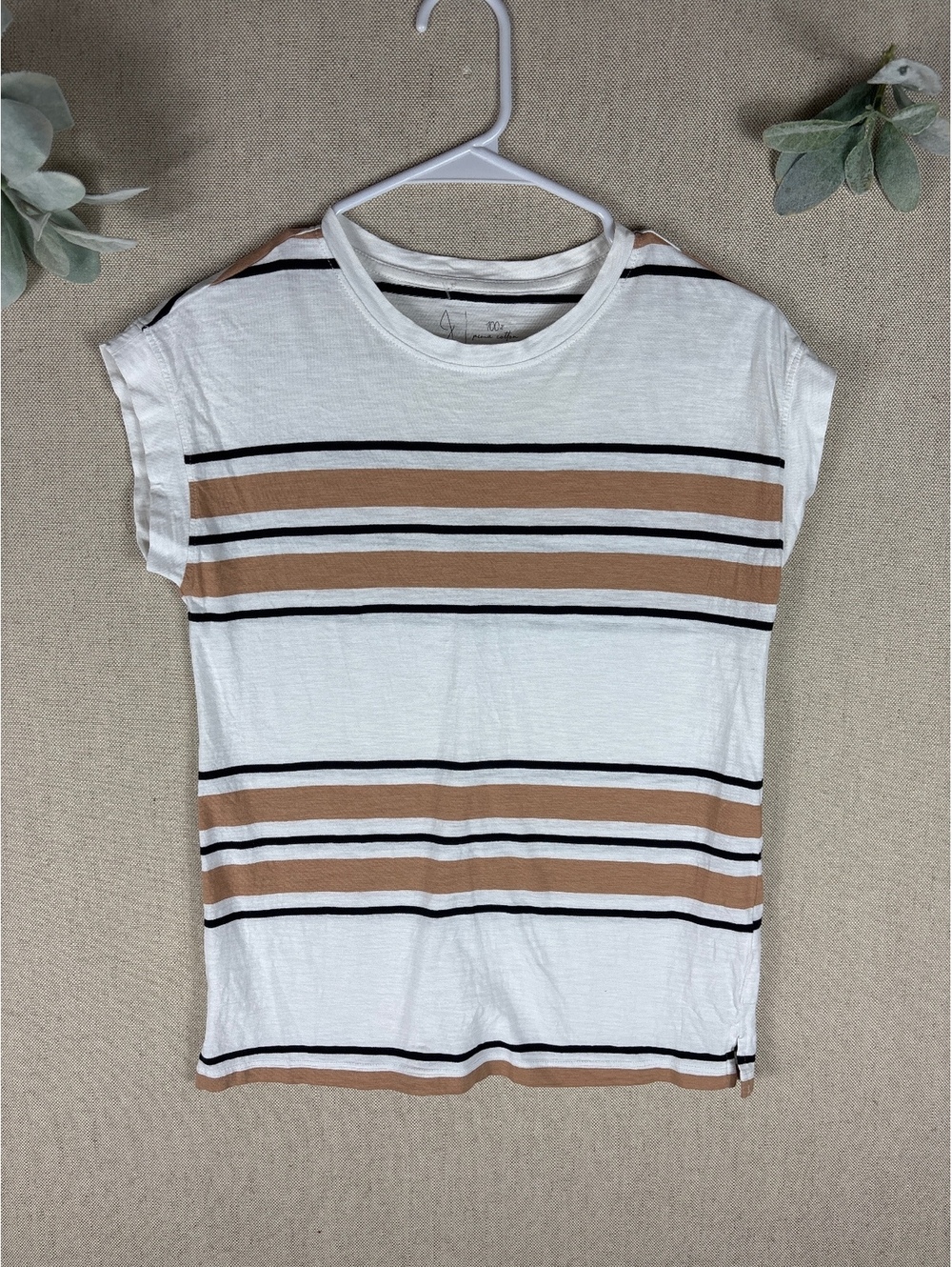 Joie > Pima Cotton Striped Short Sleeve Shirt Extra Small